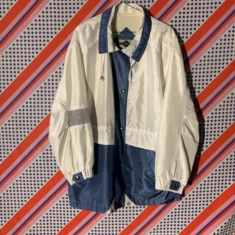 Outbrook Vintage 90s Colorblock Windbreaker Jacket White Blue Mens Large